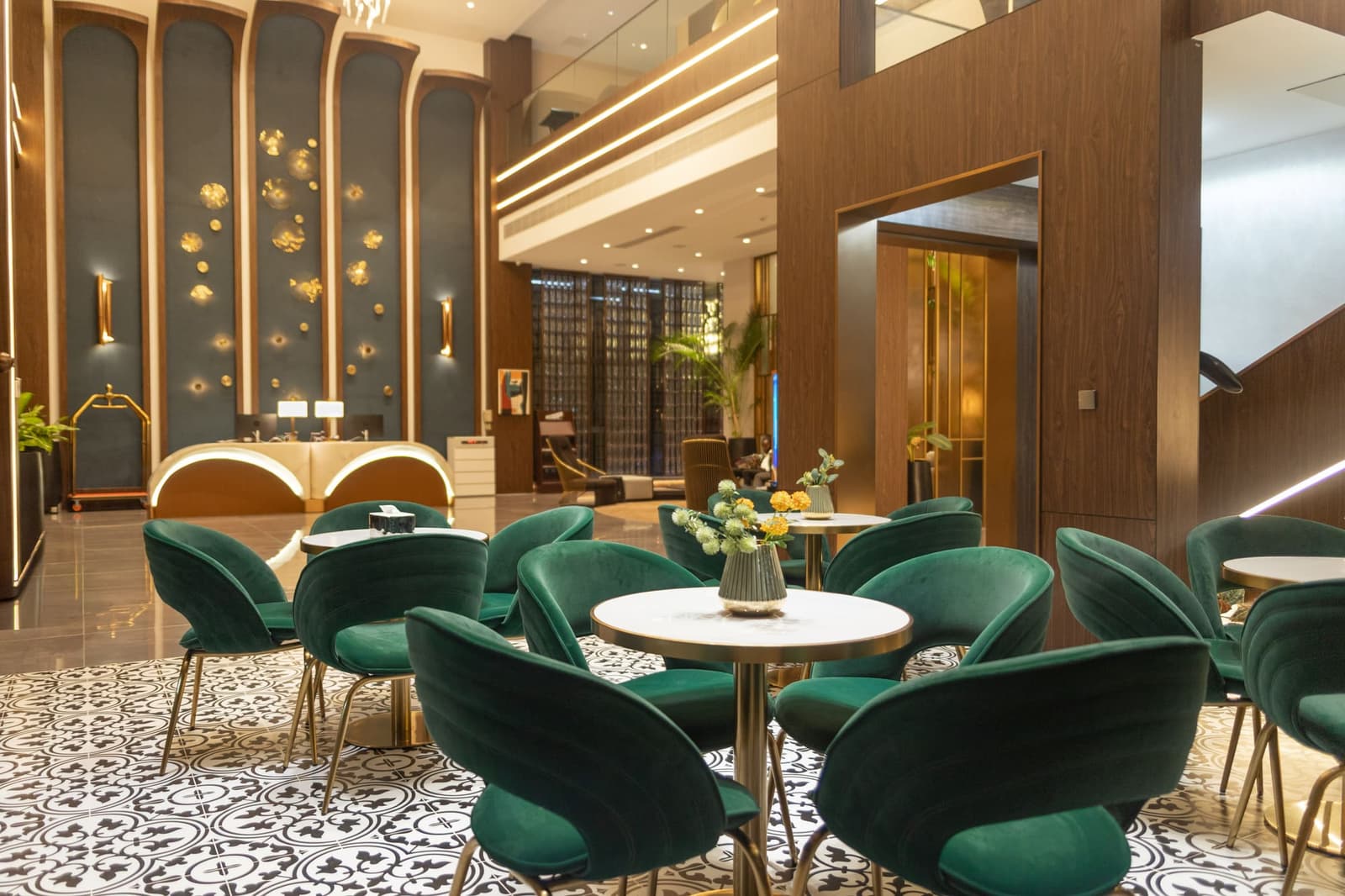 ESP Hotel green velvet lounge seating